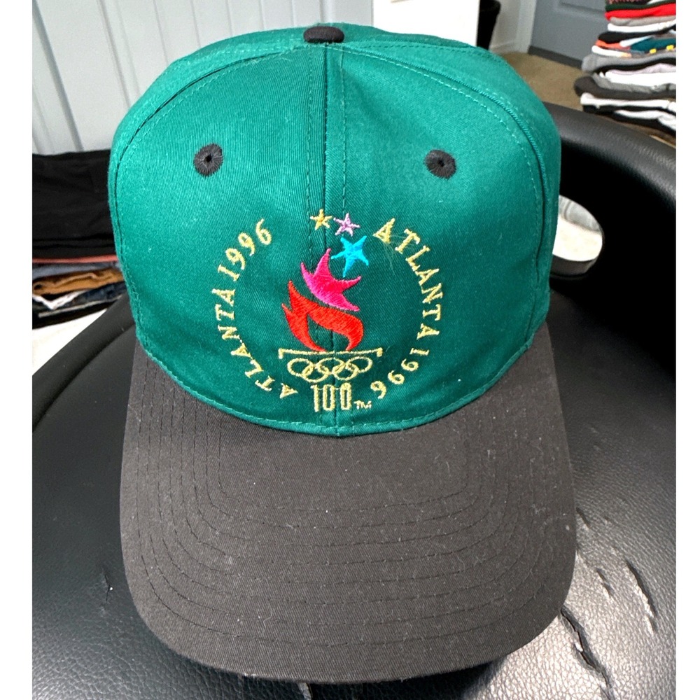 Vintage 1996 Atlanta Olympics Snapback Hat Eastport Green Black Centennial Logo